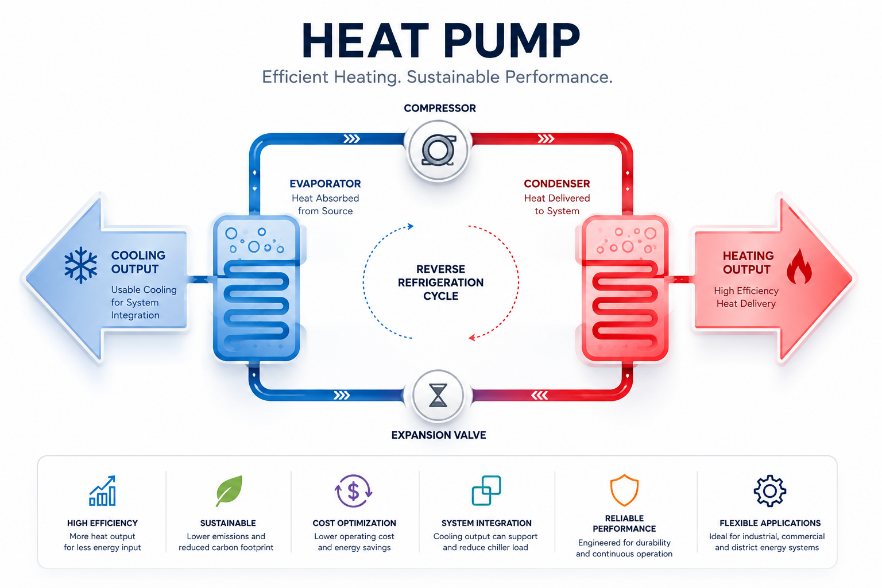 Reverse refrigeration cycle diagram showing evaporator, compressor, condenser and expansion valve